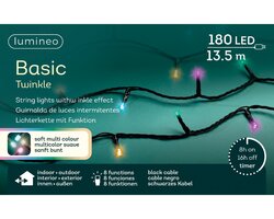 Lumineo Basic twinkel verlichting 180 led-13,5 m soft multi color-zwart - afbeelding 1