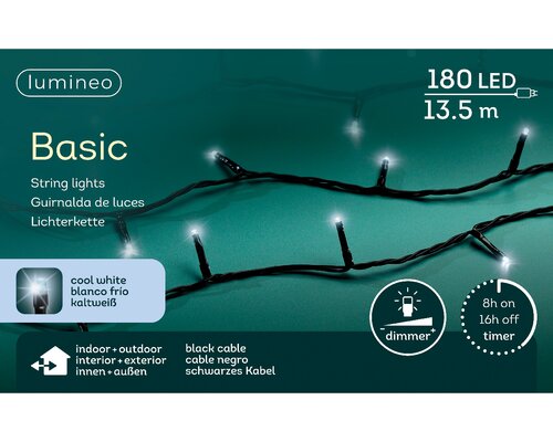 Lumineo Basic verlichting 180 led-13,5 m koel wit-zwart - afbeelding 1