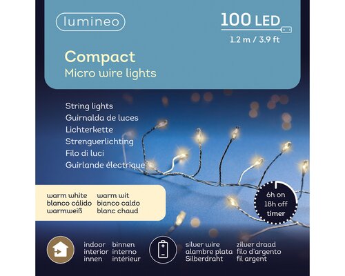 Lumineo compact micro verlichting zilver 100 led-1,2m warm wit - afbeelding 1