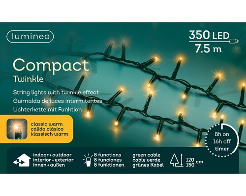 Lumineo compact twinkel verlichting 350 led-7,5 m klassiek warm-groen - afbeelding 1