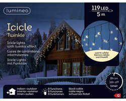 Lumineo Icicle twinkel 119 led-5 m warm wit-zwart - afbeelding 1