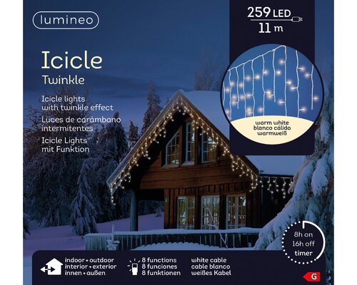 Lumineo Icicle twinkel 259 led-11 m warm wit-wit - afbeelding 1