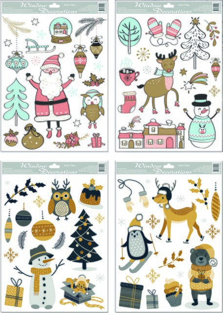 Raamstickers kerst 42x30cm 4 assorti pastel gekleurd